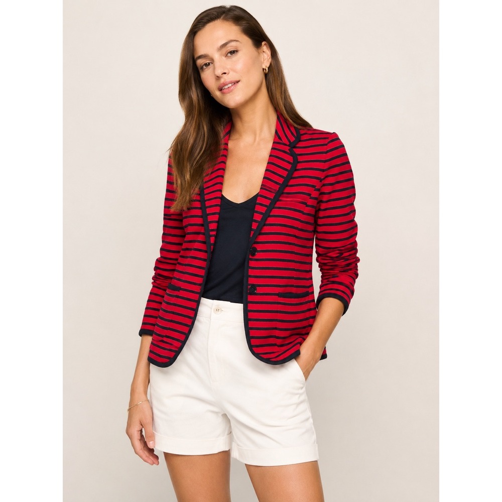 Talbots Womens Nautical Preppy Striped Knit Blazer Red Navy MP Career‎ Coat
